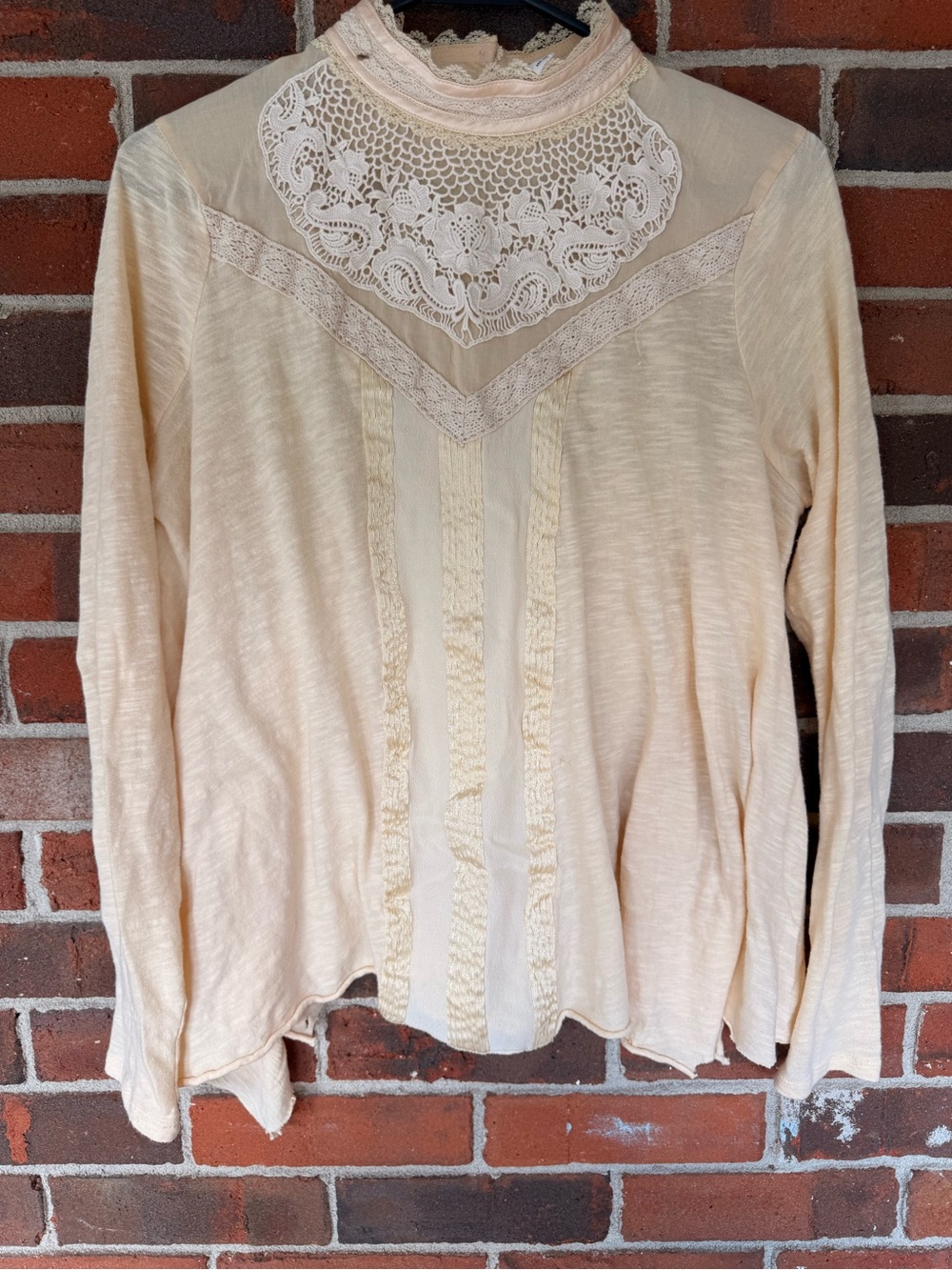 Free People Ivory Lace Yoke Long Sleeve Top